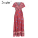 Simplee Vintage floral print summer dress Ruffle split sash sexy long dress Bohemian women dress holiday beach dress vestidos