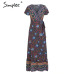 Simplee Vintage floral print summer dress Ruffle split sash sexy long dress Bohemian women dress holiday beach dress vestidos