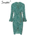 Simplee Vintage polka dot women dress Print v neck ruffle midi summer female vestido Sexy green bodycon ladies party dress festa