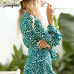 Simplee Vintage polka dot women dress Print v neck ruffle midi summer female vestido Sexy green bodycon ladies party dress festa