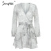 Simplee Vintage ruffle long sleeve dresses Women print elegant chiffon sashes summer female dress Sexy party short vestidos 2019