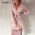 Simplee Vintage ruffle long sleeve dresses Women print elegant chiffon sashes summer female dress Sexy party short vestidos 2019