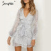 Simplee Vintage ruffle long sleeve dresses Women print elegant chiffon sashes summer female dress Sexy party short vestidos 2019