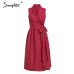 Simplee Vintage sleeveless women dress Summer v neck sashes long plus size dress festa Elegant red linen female party dress 2019