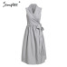 Simplee Vintage sleeveless women dress Summer v neck sashes long plus size dress festa Elegant red linen female party dress 2019