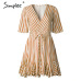 Simplee Vintage striped women dress V neck ruffle cotton short summer dress plus size Sexy casual lady female vestido festa 2019