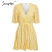 Simplee Vintage striped women dress V neck ruffle cotton short summer dress plus size Sexy casual lady female vestido festa 2019