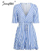 Simplee Vintage striped women dress V neck ruffle cotton short summer dress plus size Sexy casual lady female vestido festa 2019