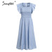 Simplee Vintage striped women long dress Ruffle linen blue elegant summer dress 2019 Casual cotton fashion female beach vestidos