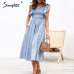 Simplee Vintage striped women long dress Ruffle linen blue elegant summer dress 2019 Casual cotton fashion female beach vestidos