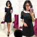 Solid Peter Pan Collar Short Sleeve Mini Dress Women Casual Straight Above-knee Dresses Summer Ladies Club Party Mini Dress New