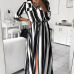 Stripe Maxi Dress 2019 Office Lady Turn-Down Collar Button Long Shirt Dress Women Autumn Summer Long Sleeve Dress