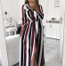 Stripe Maxi Dress 2019 Office Lady Turn-Down Collar Button Long Shirt Dress Women Autumn Summer Long Sleeve Dress