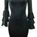 Stylish Dew Shoulder Long Sleeves Falbala Design Black Polyester Sheath Knee Length Dress Stylish Dew Shoulder Long Sleeves Falbala Design Black Polyester Sheath Knee Length Dress