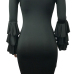 Stylish Dew Shoulder Long Sleeves Falbala Design Black Polyester Sheath Knee Length Dress Stylish Dew Shoulder Long Sleeves Falbala Design Black Polyester Sheath Knee Length Dress