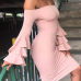 Stylish Dew Shoulder Long Sleeves Falbala Design Pink Polyester Sheath Knee Length Dress Stylish Dew Shoulder Long Sleeves Falbala Design Pink Polyester Sheath Knee Length Dress