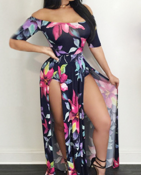 Stylish Half Sleeves Floral Print Qmilch Floor length Dress Stylish Half Sleeves Floral Print Qmilch Floor length Dress