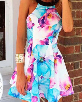 Stylish O Neck Tank Sleeveless Floral Print Cotton Blend Mini Dress Stylish O Neck Tank Sleeveless Floral Print Cotton Blend Mini Dress