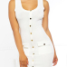 Stylish Round Neck Buttons Decorative White Cotton Sheath Mini Dress Stylish Round Neck Buttons Decorative White Cotton Sheath Mini Dress