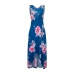 Stylish Round Neck Floral Print Blue Polyester Ankle Length Dress(Non Positioning Printing)
