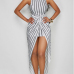 Stylish Round Neck Striped White Polyester Sheath Ankle Length Dress Stylish Round Neck Striped White Polyester Sheath Ankle Length Dress