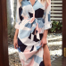 Stylish Turndown Collar Long Sleeves Block Printing Cotton Mid Calf Dress Stylish Turndown Collar Long Sleeves Block Printing Cotton Mid Calf Dress