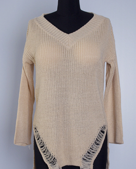 Stylish V Neck Long Sleeves Sides Split Cotton Blend A Line Mini Sweater Dress Stylish V Neck Long Sleeves Sides Split Cotton Blend A Line Mini Sweater Dress