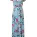 Stylish V Neck Short Sleeves Floral Print Blue Milk Fiber Ankle Length Dress(Non Positioning Printing)