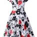 Stylish V Neck Short Sleeves Floral Print Red Cotton Blend Ball Gown Knee Length Dress