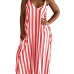 Stylish V Neck Striped Red Blending Ankle Length Dress Stylish V Neck Striped Red Blending Ankle Length Dress