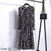 Summer Autumn Chiffon Print Dress Casual Cute Women floral Long Bowknot Dresses Long Sleeve Vestido S-XL Size