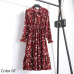 Summer Autumn Chiffon Print Dress Casual Cute Women floral Long Bowknot Dresses Long Sleeve Vestido S-XL Size