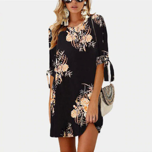 Summer Chiffon Dresses for Ladies 2019 Floral Print Mini Dress Women Boho Beach Dress Half Sleeve Elegant Female Party Vestido