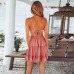 Summer Dress Spaghetti Strap Bow Dresses Sexy Women V-neck Sleeveless Beach Backless Lace Patchwork Girls White Pink Dress