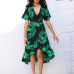 Summer Floral Print Chiffon Beach Long Dress Women Sexy Deep V Neck Party Dress Short Sleeve Casual Boho Bandage Dress Vestidos