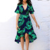 Summer Floral Print Chiffon Beach Long Dress Women Sexy Deep V Neck Party Dress Short Sleeve Casual Boho Bandage Dress Vestidos