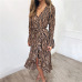 Summer Long Dresses 2019 Women Zebra Print Beach Chiffon Dress Casual Long Sleeve V Neck Ruffles Elegant Party Dress Vestidos