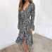 Summer Long Dresses 2019 Women Zebra Print Beach Chiffon Dress Casual Long Sleeve V Neck Ruffles Elegant Party Dress Vestidos