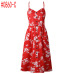 Summer Women Dress 2019 Vintage Sexy Bohemian Floral Tunic Beach Dress Sundress Pocket Red White Dress Striped Female Brand Ali9