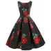 Summer Women Dress  Elegant Vintage Floral Tunic Sundress Sexy V Neck Work Office Party Dresses Plus Size Midi Robe Pin Up