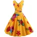 Summer Women Dress  Elegant Vintage Floral Tunic Sundress Sexy V Neck Work Office Party Dresses Plus Size Midi Robe Pin Up