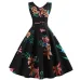 Summer Women Dress  Elegant Vintage Floral Tunic Sundress Sexy V Neck Work Office Party Dresses Plus Size Midi Robe Pin Up