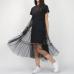 TWOTWINSTYLE Summer Korean Splicing Pleated Tulle T shirt Dress Women Big Size Black Gray Color Clothes New Fashion 2017