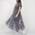 TWOTWINSTYLE Summer Korean Splicing Pleated Tulle T shirt Dress Women Big Size Black Gray Color Clothes New Fashion 2017