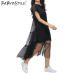 TWOTWINSTYLE Summer Korean Splicing Pleated Tulle T shirt Dress Women Big Size Black Gray Color Clothes New Fashion 2017