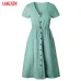 Tangada 2019 summer cotton dress women tunic v neck short sleeve pink midi dresses pocket casual vestidos female AON04