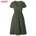 Tangada 2019 summer cotton dress women tunic v neck short sleeve pink midi dresses pocket casual vestidos female AON04