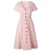 Tangada 2019 summer cotton dress women tunic v neck short sleeve pink midi dresses pocket casual vestidos female AON04