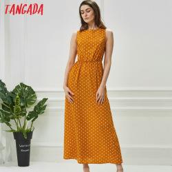 Tangada summer women maxi dress long korean style polka dot dress vintage ladies dresses sleeveless robe femme ete 2018 AON42