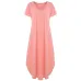 Tataria Women's Casual Loose Pocket Long Dress Women Short Sleeve Long Dresses Women T Shirt Dress Solid Color Vintage V-neck
